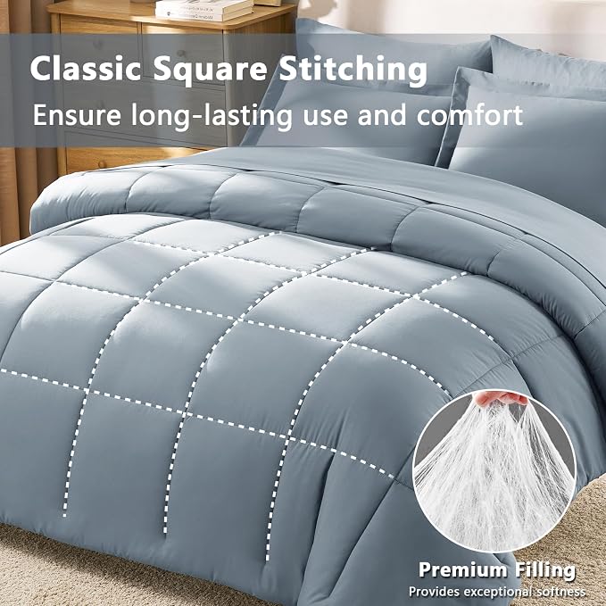 CozyLux Full Size Comforter Sets Grayish Blue - Image 4