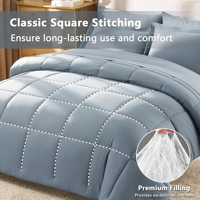 CozyLux Twin XL Comforter Set Grayish Blue - Image 4