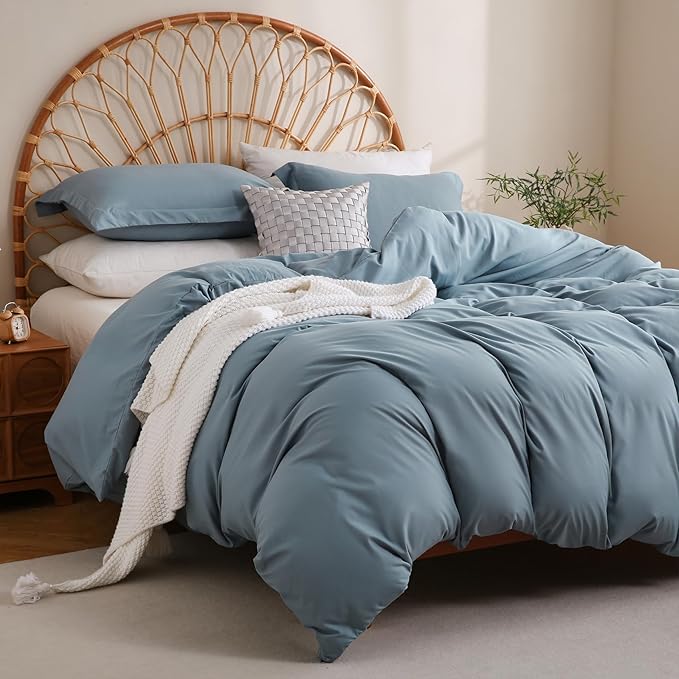 JSD Dusty Blue Duvet Cover Set King Size, 3 Piece Duvet Cover - Image 6