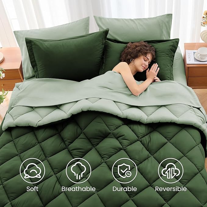 MUXHOMO 7 Pieces Oversized Queen Comforter Set, Reversible Bed in a Bag - Image 6