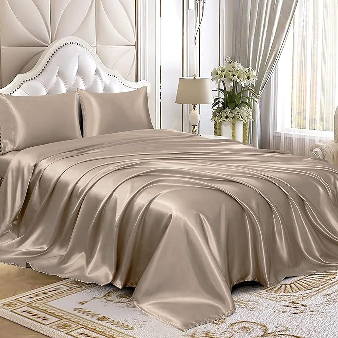 Homiest Taupe Satin Flat Sheet for Twin Mattress, Luxury & Ultra Soft Bedding - Image 4