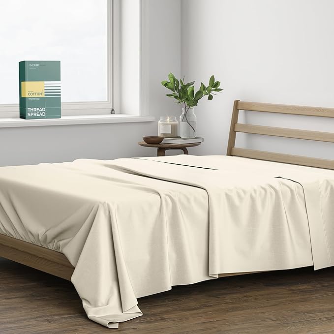 THREAD SPREAD 100% Organic Cotton Percale Flat Sheet King Size by THREADSPREAD