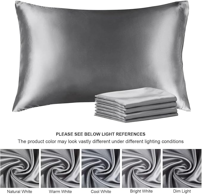 BEDELITE Satin Pillowcase with Zipper 4 Pack, Dark Grey Pillow Cases Standard - Image 7