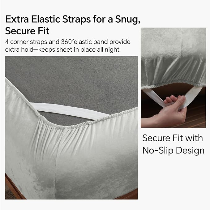 BEDELITE Velvet Fitted Sheet and Pillowcase Set, Luxury Soft Fuzzy Bottom Sheet - Image 4