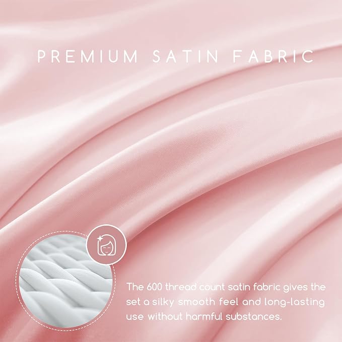 MR&HM Satin Bed Sheets, Twin XL Size Sheets Set - Image 2