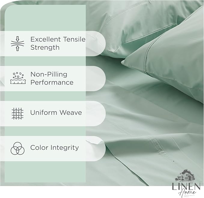 Linen Home 100% Cotton Percale Sheets Queen Size, Pastel Turk, Deep Pocket - Image 2