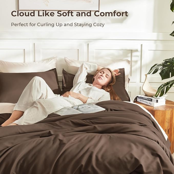 Litanika Comforters Brown Oversized Queen Size, 3 Pieces Lightweight Solid - Image 2