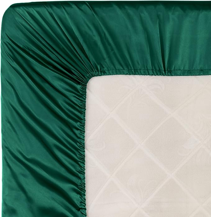 Homiest Blackish Green Satin Fitted Sheet Queen Size, Deep Pocket, Luxury & - Image 6