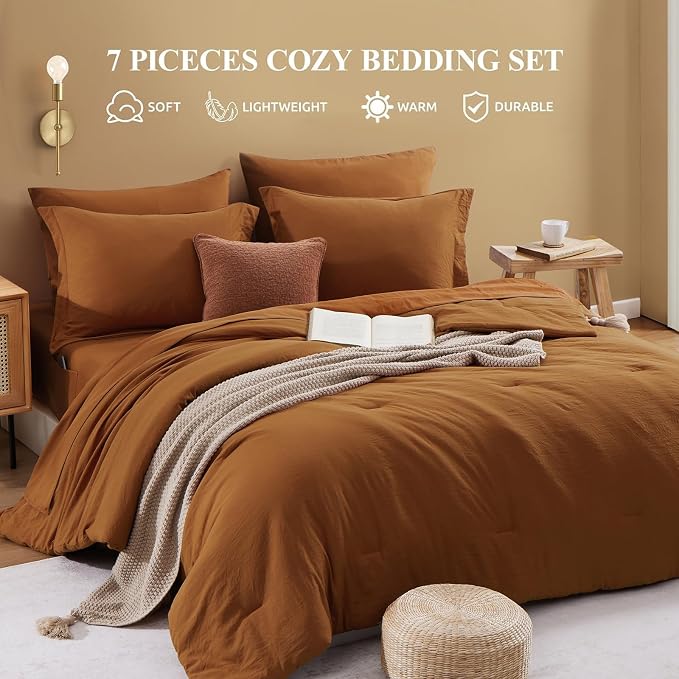 WRENSONGE Terracotta King Comforter Set, 7 Pieces Soft Microfiber King Size - Image 5
