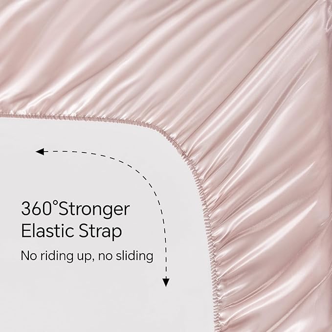 BEDELITE Satin Sheets Queen Size Bed Set, Luxury Soft Pink Silky Sheets - Image 5