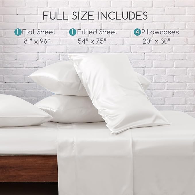 MR&HM Satin Bed Sheets, Full Size Sheets Set - Image 7