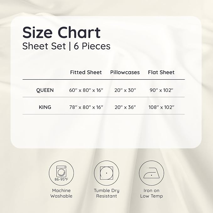 Bambaw 100% Viscose Derived from Bamboo Queen Sheet Set 6 Piece, Queen Size - Image 8