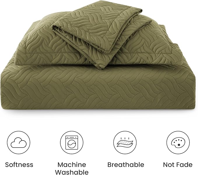 Love's cabin California King Size Quilt Bedding Set Olive Green Bedspread - Image 6