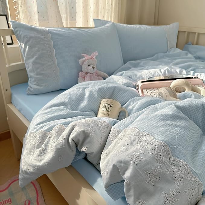 mixinni Blue Gingham Duvet Cover Queen Size - Image 3