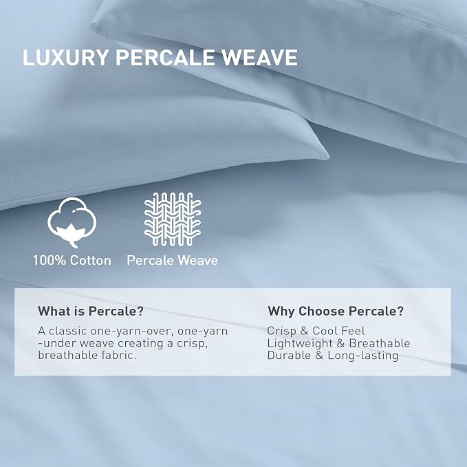 California King Size Flat Sheet 2 Pack, 100% Cotton Percale Flat Bed Sheet - Image 2