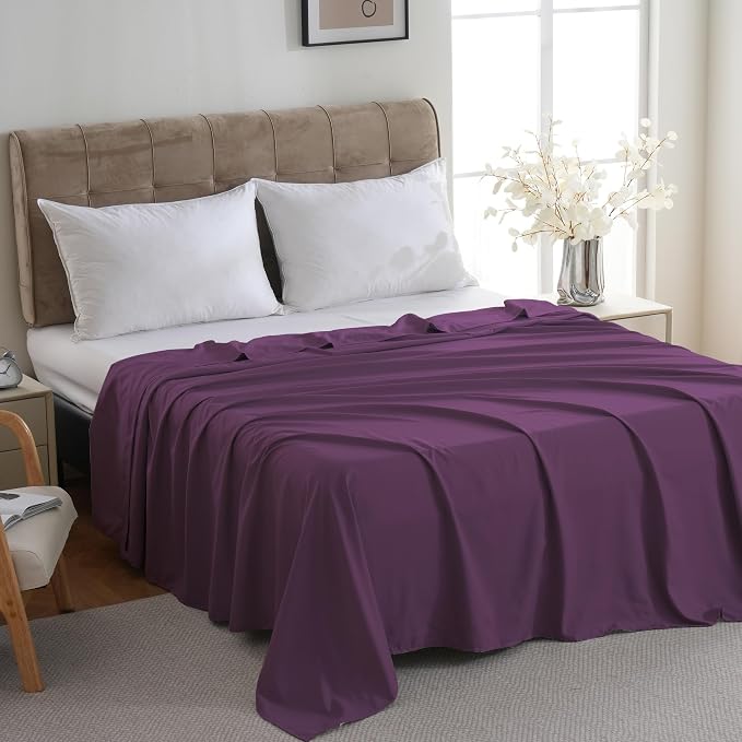 ZPECC Queen Flat Sheet Only 1 Pack, Durable Dark Purple Top Bed Sheets - Image 3