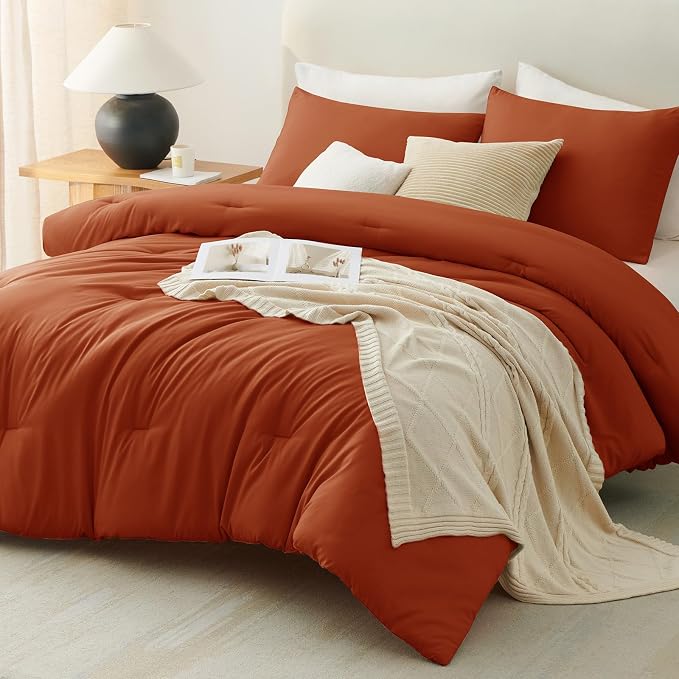CozyLux Terracotta Queen Comforter Set, 3 Pieces Burnt Orange Rust Solid - Image 8