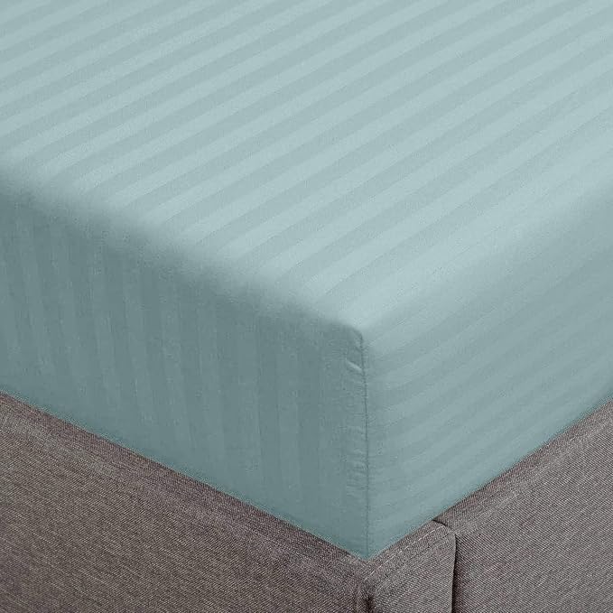 Feather & Stitch 1 Piece Fitted Sheet Full Size, 100% Cotton Damask Sateen Weave by FEATHERSTITCHNEWYORK