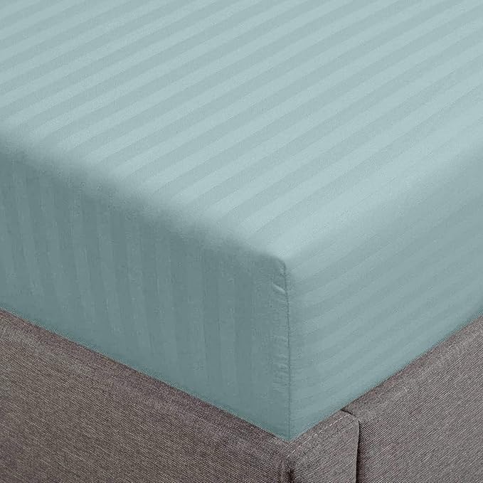 Feather & Stitch 1 PC Fitted Sheet Twin Size, 100% Cotton Damask Sateen Weave by FEATHERSTITCHNEWYORK