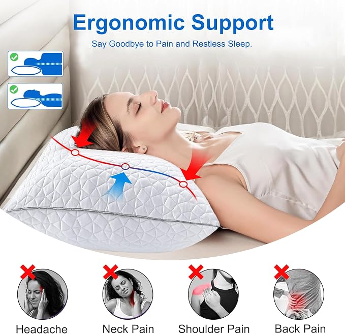 Cooling Pillows Standard Size Set of 2, Shredded Memory Foam Pillows, - Image 5