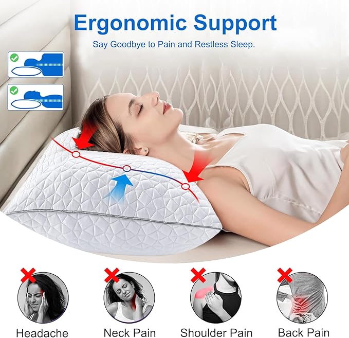 Cooling King Size Pillows Set of 2, Shredded Memory Foam Pillows, Adjustable - Image 4