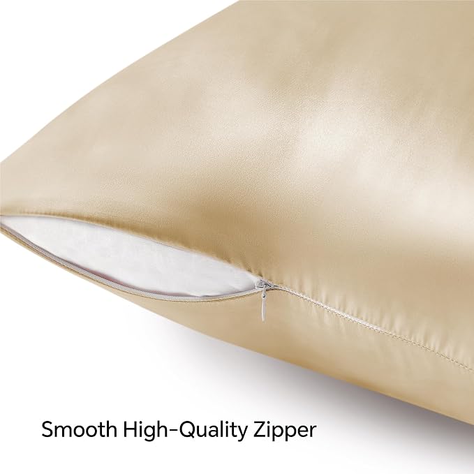 BEDELITE Satin Pillowcase with Zipper, Champagne King Size Pillow Cases Set of 2 - Image 5