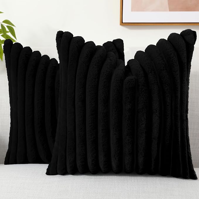 decorUhome Cozy Faux Fur Throw Pillow Covers 18x18 Set of 2 Decorative Soft by decorUhome