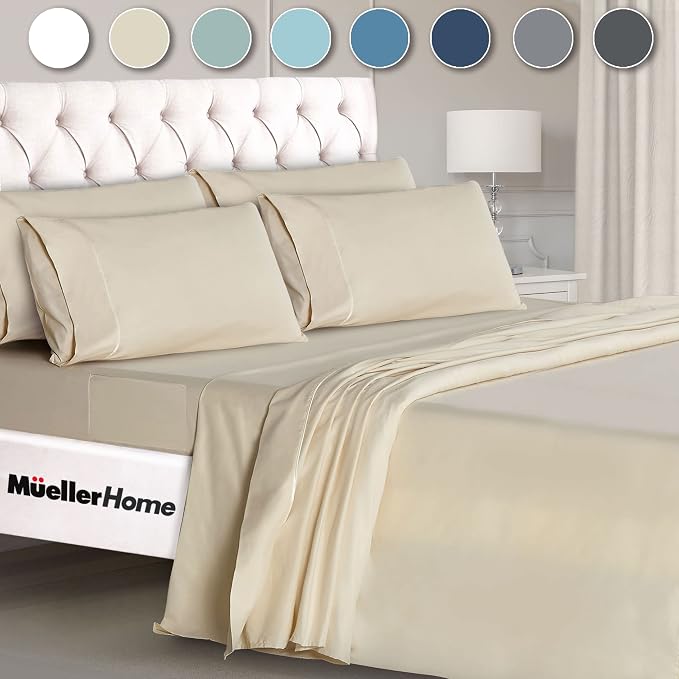 Mueller Ultratemp Bed Sheets Set, Super Soft 1800, 6 Piece California King by Mueller