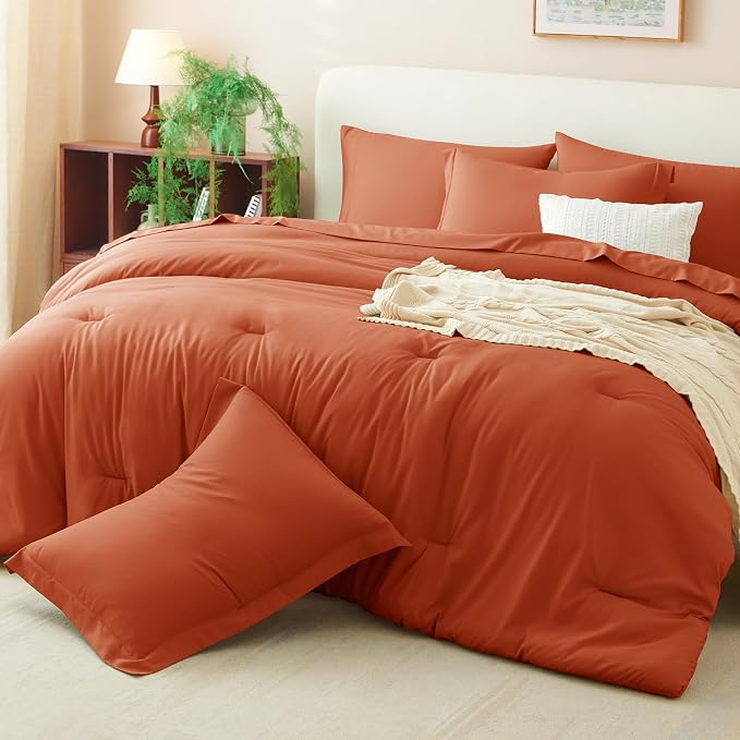 CozyLux Twin XL Comforter Set Burnt Orange, 5 Pieces Bed in a Bag Twin Extra - Image 9