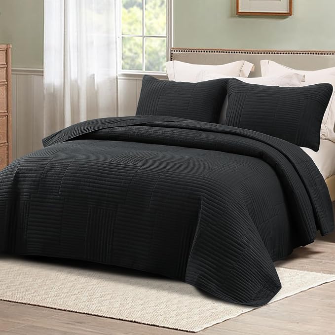 Whale Flotilla Ultra Soft Twin Quilt Bedding Set, Lightweight Microfiber Black - Image 9