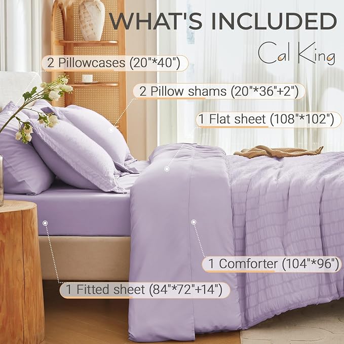 MUXHOMO 7 Pieces California King Comforter Set, Seersucker Bed in a Bag Cal - Image 4
