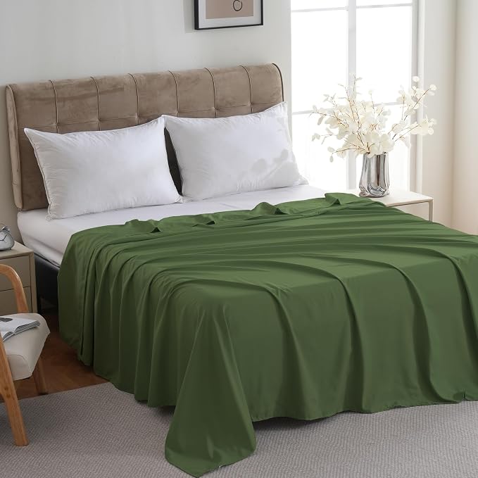 ZPECC Queen Flat Sheet Only 1 Pack, Durable Olive Green Top Bed Sheets - Image 3