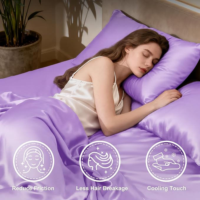 Love's cabin 4Piece California King Satin Bed Linen Set, Lavender Silky Satin - Image 3