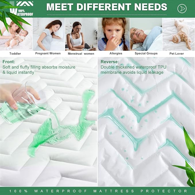 Unilibra Full Size Waterproof Mattress Pad Rayon Made from Bamboo, Quilted - Image 2