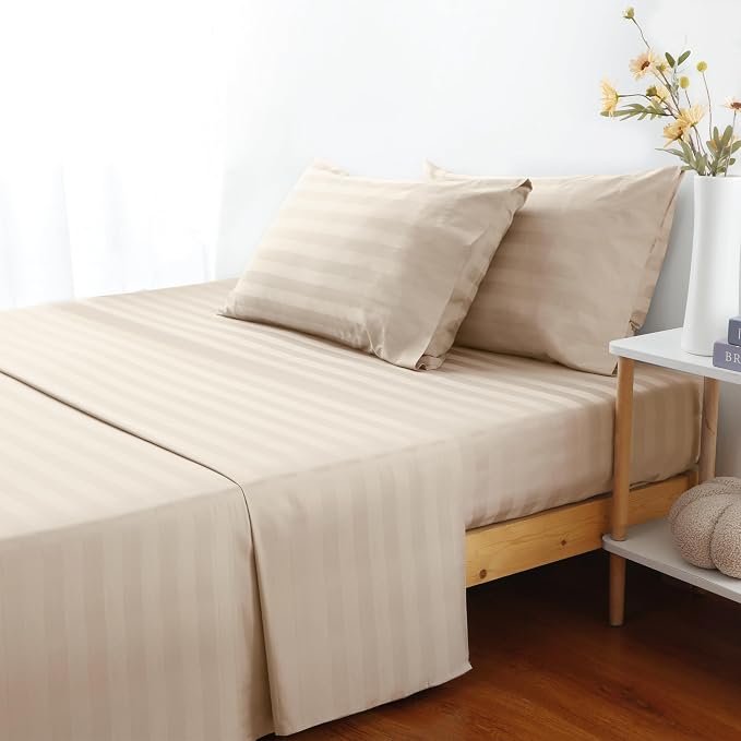Flat Sheet Only Cal King Size, 400 TC 100% Egyptian Cotton Flat Sheet Striped - Image 5