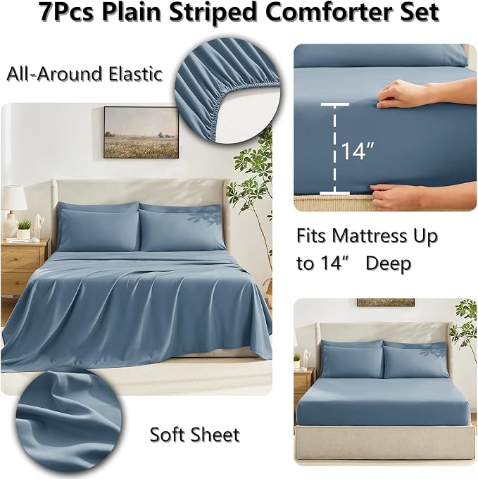 CozyLux King Size Comforter Set Mineral Blue, 7 Pieces Bed in a Bag, All Season - Image 5