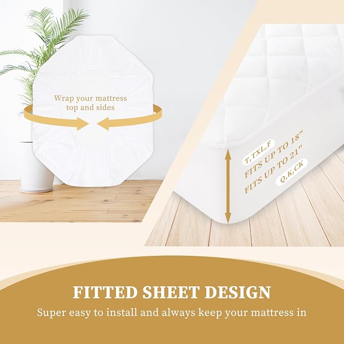 Quilted Fitted King Mattress Pad Cover, Waterproof Mattress Protector, Deep - Image 6