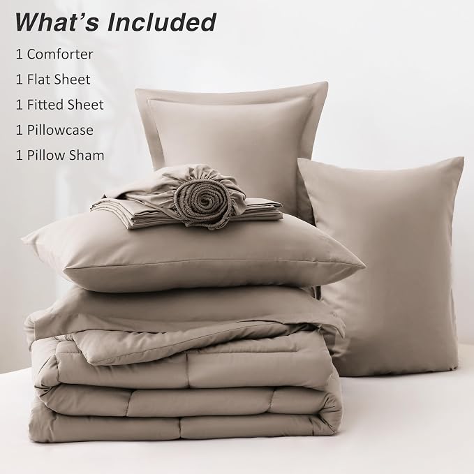 Love's cabin Twin XL Comforter Set Light Brown, 5 Pieces Twin XL Bed in a Bag - Image 8