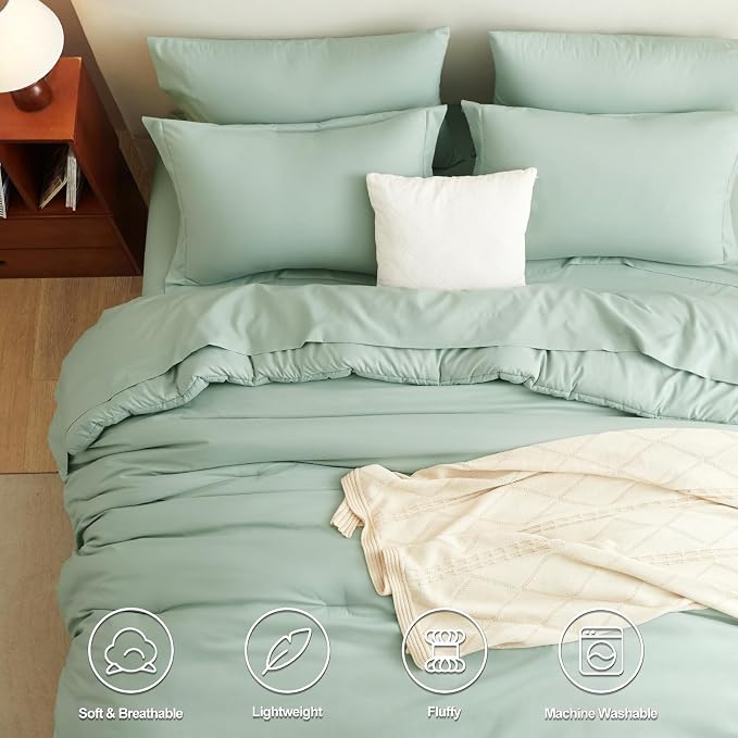 CozyLux California King Comforter Set Sage Green, 7 Pieces Cal King Bed in a - Image 2