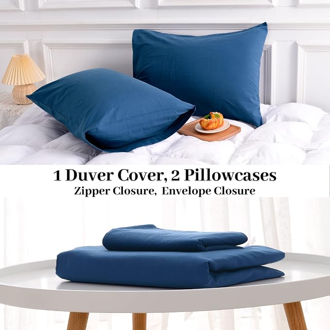 NEXHOME PRO Duvet Cover Set 100% Washed Cotton Full Size Linen Feel Textured - Image 8