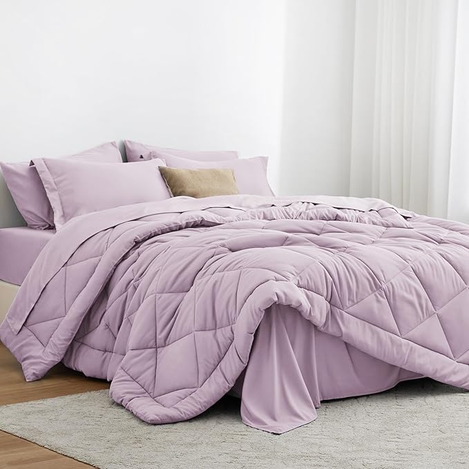 Love's cabin California King Comforter Set Light Purple, 7 Pieces California by Lovescabin