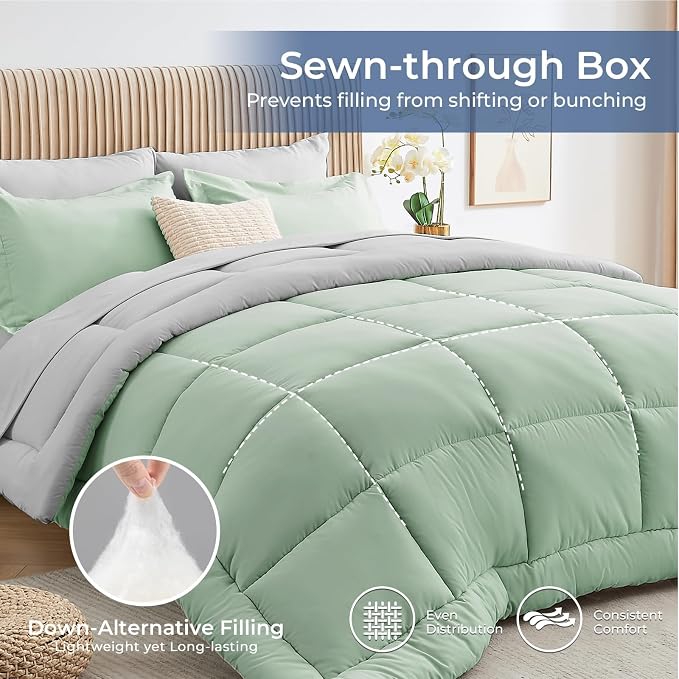 Sasttie Twin Comforter Set, 5 Pieces Reversible Bed in a Bag Twin, Complete - Image 4