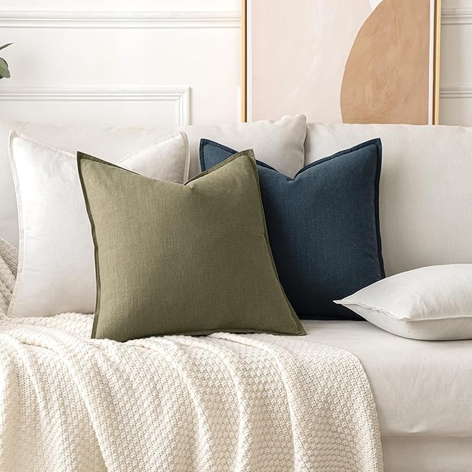 MIULEE Decorative Linen Pillow Covers 18x18 Inch Light Olive Green ​Boho - Image 4