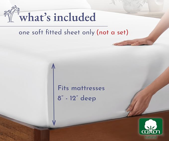 California Design Den Twin XL Fitted Sheet Only, Soft 100% Cotton Sateen - Image 4