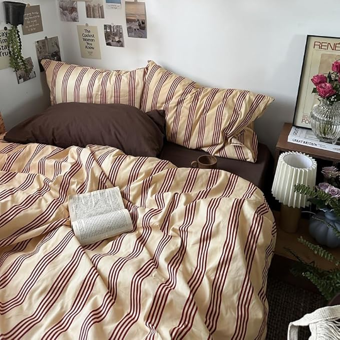 Nayoroom Striped Duvet Cover Twin Size Vintage Brown Striped Duvet Cover 2 - Image 3