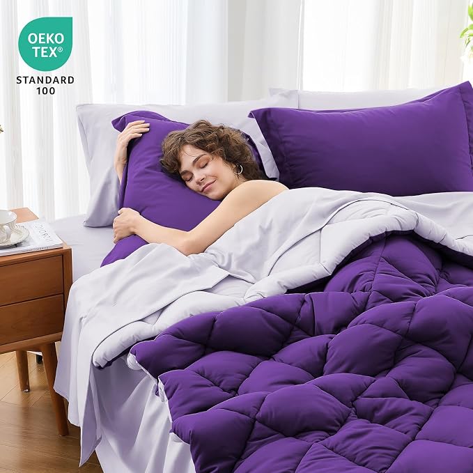 MUXHOMO 7 Pieces California King Comforter Set, Reversible Bed in a Bag Cal - Image 4