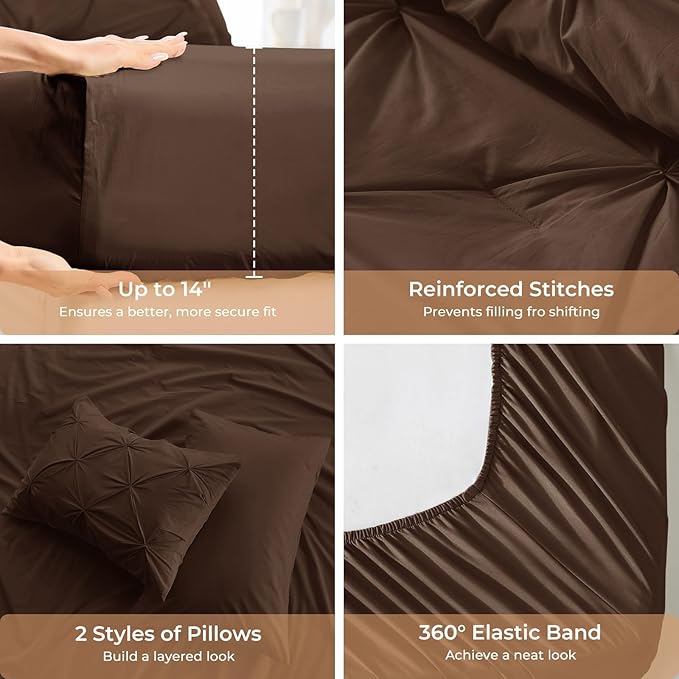 Sasttie California King Comforter Set, 7-Piece Bed in a Bag Cal King, Pintuck - Image 5
