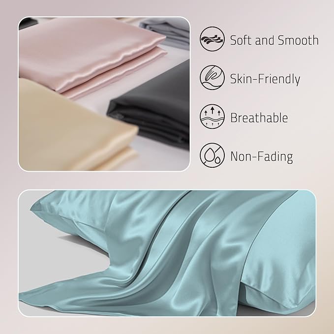 Gabire Mulberry Silk Pillow Cases Set of 2, Both Sides Real Silk Pillow Cover - Image 2