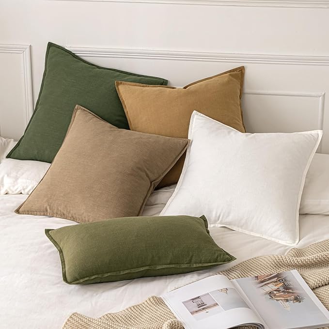 MIULEE Decorative Linen Pillow Covers 16x16 Inch Cream White Boho Farmhouse - Image 5