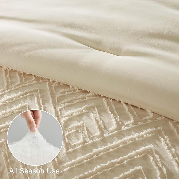 Zzlpp Full Comforter Set 7 Pieces, Cream Tufted Bed in a Bag - Image 5
